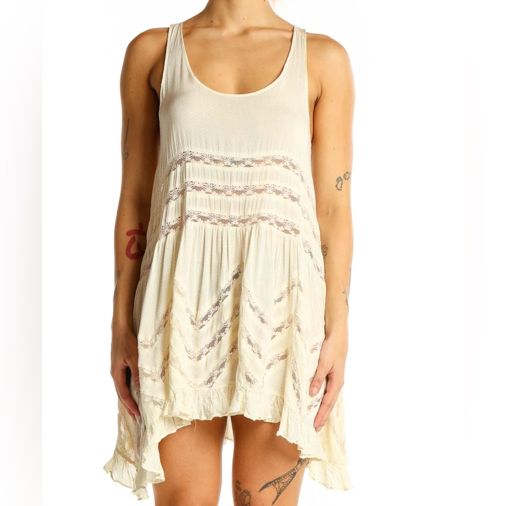 Free People Ivory Cream Mini Dress/Tunic, Xs